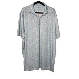 Johnnie-O Polo Shirt Mens Sz 2X Blue Geo Floral Golf Performance Stretch Jersey